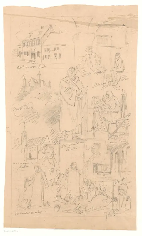 Ontwerp voor Luther-Feestplaat met scènes uit het leven van Martin Luther Wall Art by Johan Braakensiek - High-Resolution Digital Print