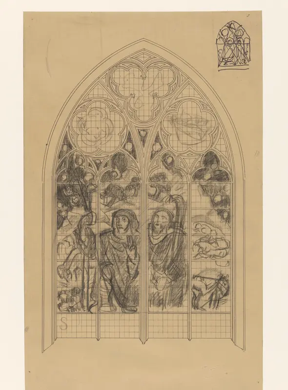 Ontwerp voor raam in de Frederik van Sierck-kapel in de Dom te Utrecht: de verkondiging aan de herders Wall Art by Richard Nicolaüs Roland Holst - High-Resolution Digital Print