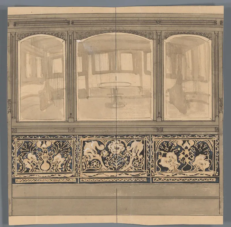 Ontwerp voor scheidwand met drie glazen ruiten, voor een scheepsinterieur Wall Art by Carel Adolph Lion Cachet - High-Resolution Digital Print