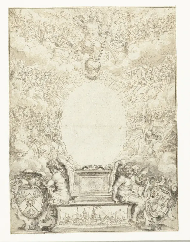 Ontwerp voor titelblad met Christus omringd door figuren Wall Art by Pieter de Jode (I) - High-Resolution Digital Print