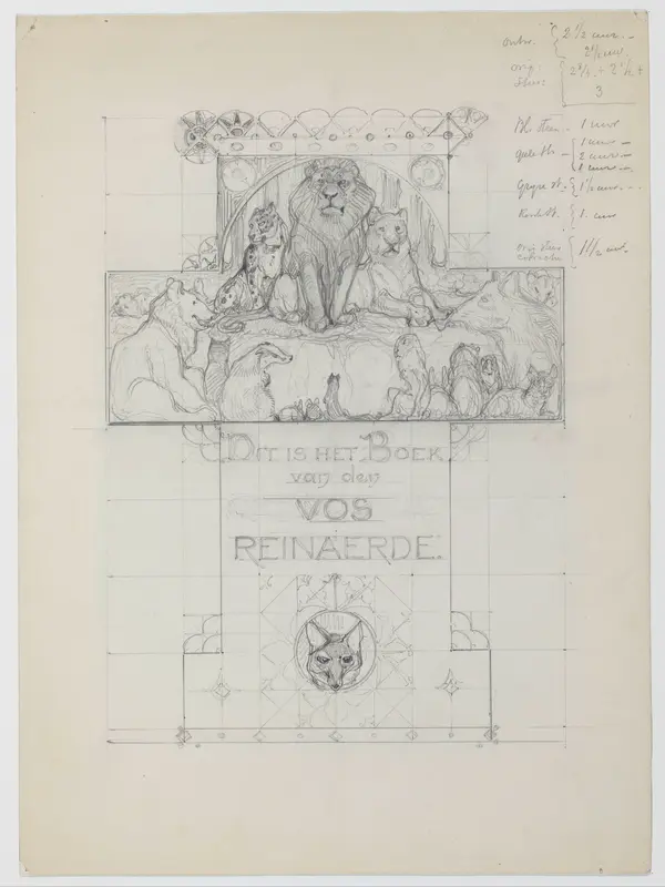 Ontwerp voor Titelblad van: Van den Vos Reinaerde, De bijeenkomst der dieren voor Koning Nobel Wall Art by Bernard Willem Wierink - High-Resolution Digital Print