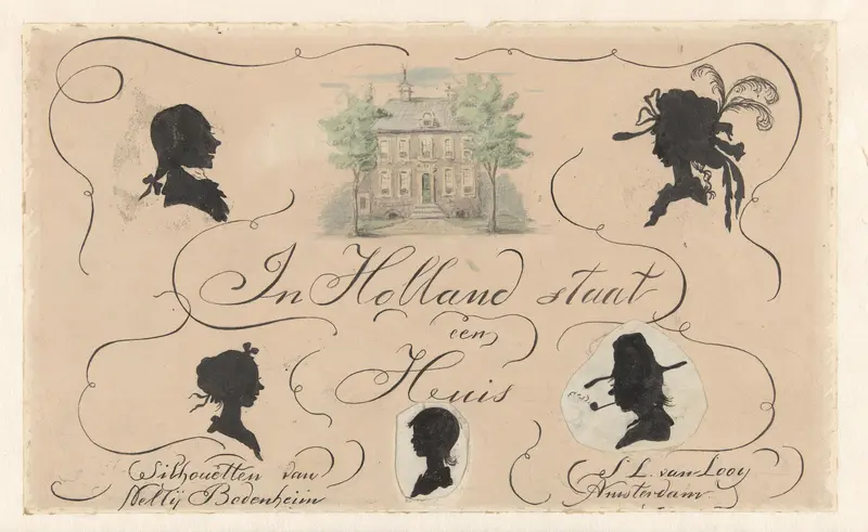Ontwerp voor titelblad voor In Holland staat een Huis: vijf silhouetten en een huis Wall Art by Nelly Bodenheim - High-Resolution Digital Print