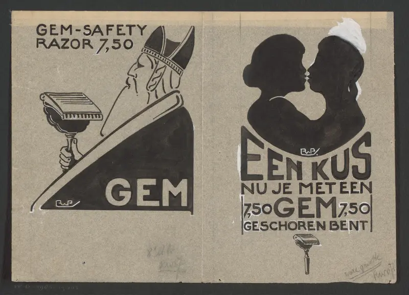 Ontwerp voor twee advertenties voor GEM safety razor Wall Art by Unknown - High-Resolution Digital Print