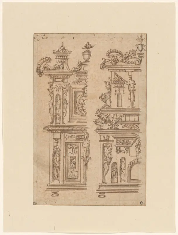 Ontwerp voor twee gebeeldhouwde kabinetten (van beide de linkerhelft) Wall Art by anonymous - High-Resolution Digital Print
