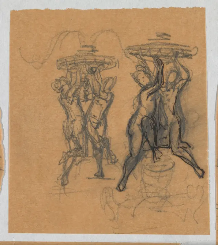 Ontwerp voor twee schachten met figuren van kandelabers Wall Art by Henri Cameré - High-Resolution Digital Print