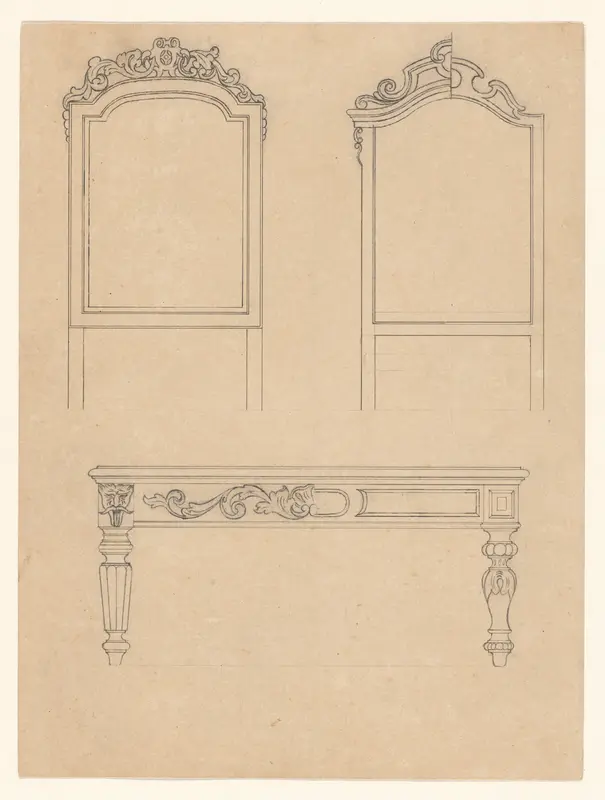 Ontwerp voor twee spiegels en een tafel, de rechter spiegel en de tafel met alternatieven voor rechts en links Wall Art by Unknown - High-Resolution Digital Print