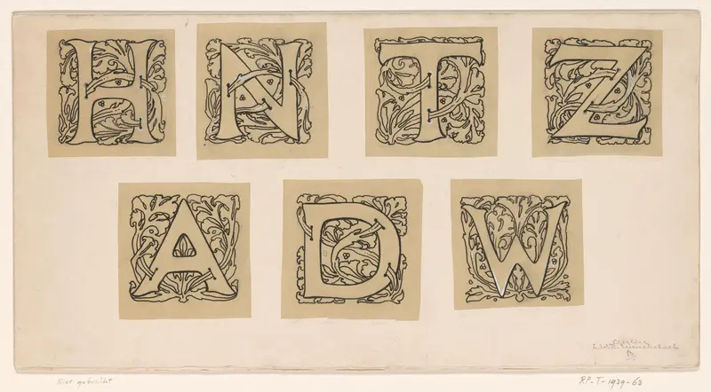 Ontwerp voor versierde initialen H, N, T, Z, A, D en W Wall Art by Unknown - High-Resolution Digital Print