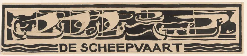 Ontwerp voor vignet in het gedenkboek voor koningin Wilhelmina uit 1923: De Scheepvaart Wall Art by Carel Adolph Lion Cachet - High-Resolution Digital Print