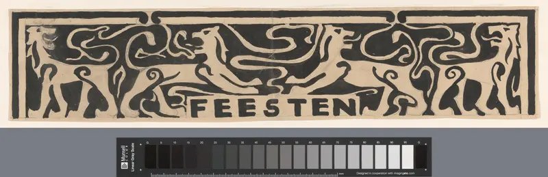 Ontwerp voor vignet in het gedenkboek voor koningin Wilhelmina uit 1923: Feesten Wall Art by Carel Adolph Lion Cachet - High-Resolution Digital Print