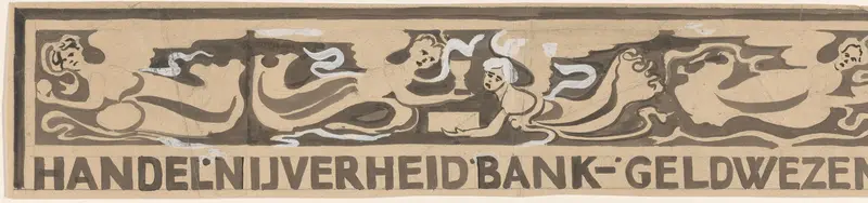 Ontwerp voor vignet in het gedenkboek voor koningin Wilhelmina uit 1923: Handel, Nijverheid, Bank- Geldwezen Wall Art by Carel Adolph Lion Cachet - High-Resolution Digital Print