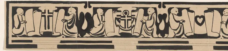 Ontwerp voor vignet in het gedenkboek voor koningin Wilhelmina uit 1923 met voorstelling van de deugden Geloof, Hoop en Liefde Wall Art by Carel Adolph Lion Cachet - High-Resolution Digital Print