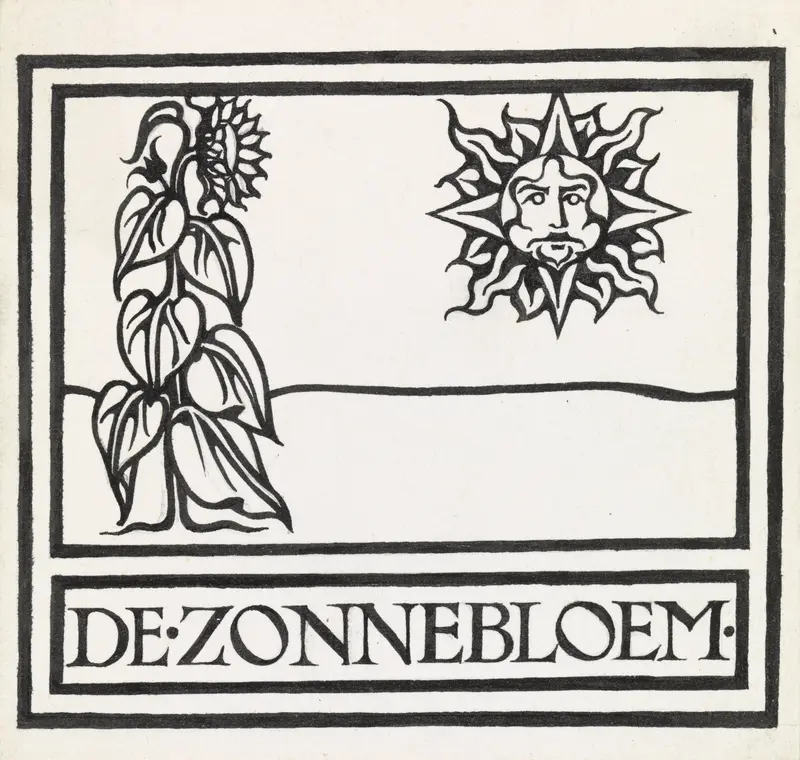 Ontwerp voor vignet met een staande zonnebloem en zonneschijf Wall Art by Antoon Derkinderen - High-Resolution Digital Print