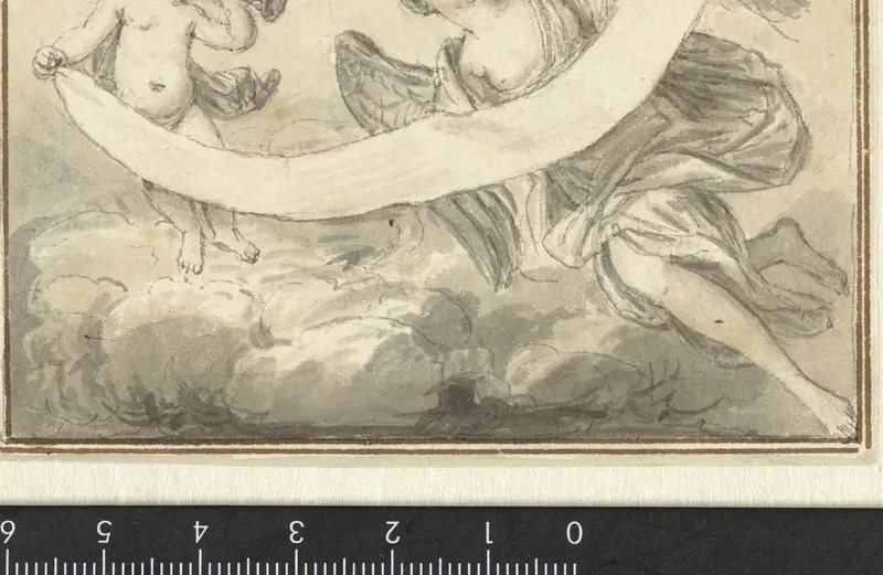 Ontwerp voor vignet met zwevende Faam en engel met banderol Wall Art by Louis Fabritius Dubourg - High-Resolution Digital Print