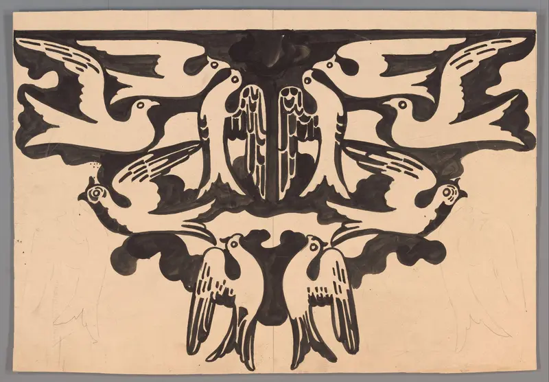 Ontwerp voor wandtapijt met tien duiven Wall Art by Carel Adolph Lion Cachet - High-Resolution Digital Print