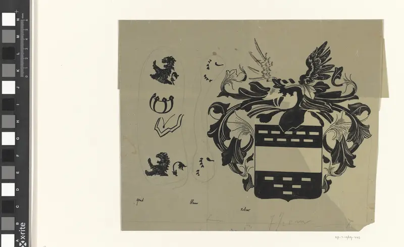 Ontwerp voor wapenschild voor Barnaert of Oem van Wijngaarden Wall Art by Carel Adolph Lion Cachet - High-Resolution Digital Print