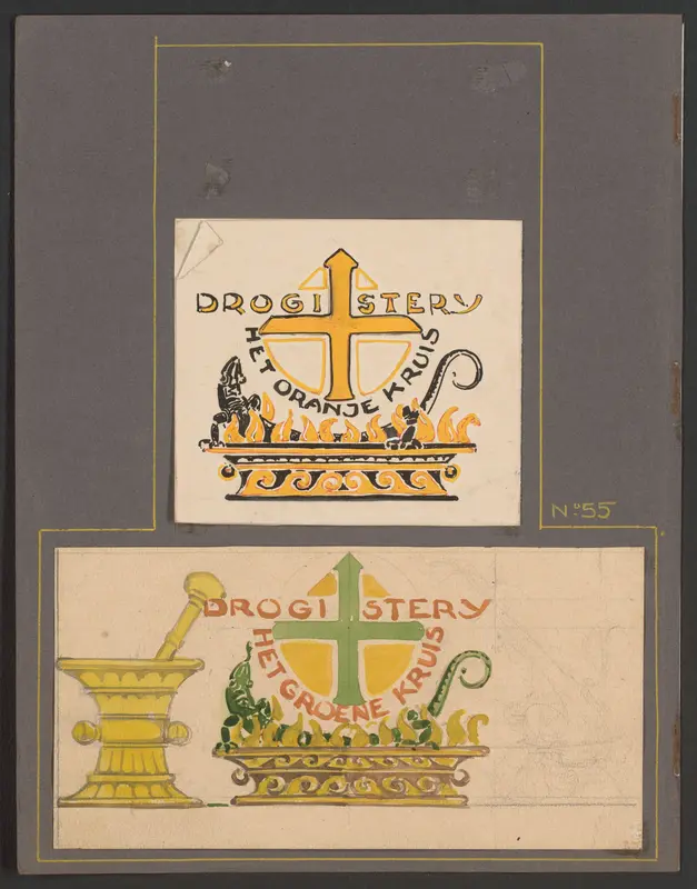 Ontwerpen voor advertenties van drogisterij Het Oranje Kruis en drogisterij Het Groene Kruis Wall Art by Reinier Willem Petrus de Vries (1874-1953) - High-Resolution Digital Print