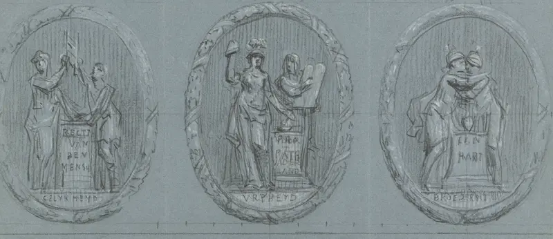 Ontwerpen voor drie medaillons: Vrijheid, Gelijkheid en Broederschap Wall Art by Jurriaan Andriessen - High-Resolution Digital Print