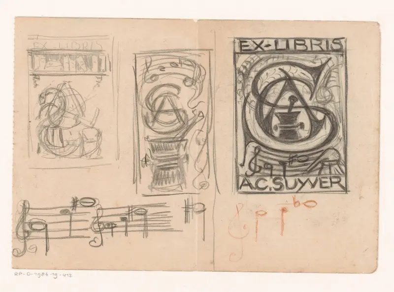 Ontwerpen voor een ex libris van A.C. Suyver Wall Art by Reinier Willem Petrus de Vries (1874-1953) - High-Resolution Digital Print