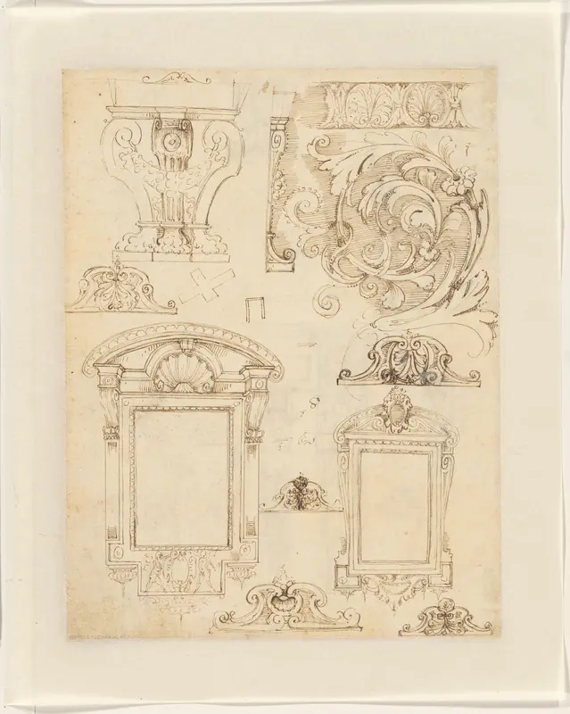 Ontwerpen voor een tafelvoet, tabernakelomlijstingen en bekroningen Wall Art by anonymous - High-Resolution Digital Print