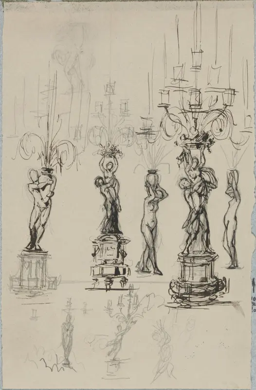 Ontwerpen voor kandelabers met figuren Wall Art by Henri Cameré - High-Resolution Digital Print