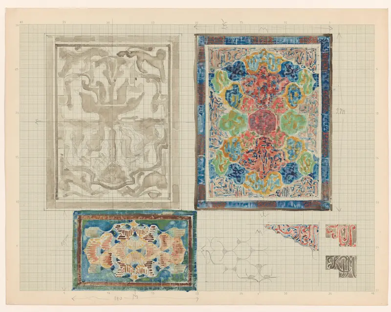 Ontwerpen voor kleden of tableau's met monogrammen van scheepvaartmaatschappijen Wall Art by Carel Adolph Lion Cachet - High-Resolution Digital Print