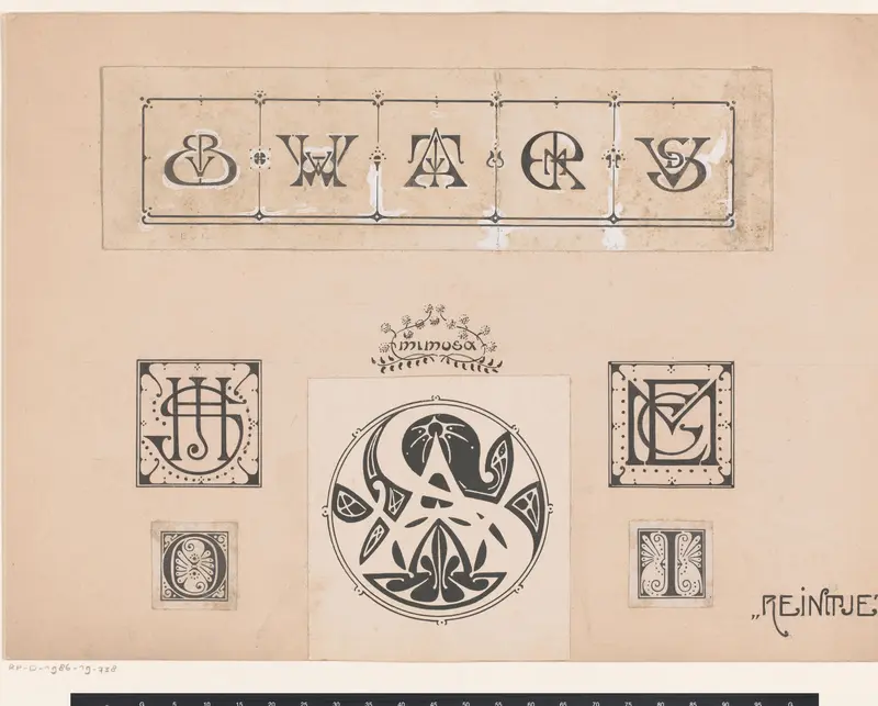 Ontwerpen voor monogrammen, initialen O en I en vignet met monogram WS Wall Art by Reinier Willem Petrus de Vries (1874-1953) - High-Resolution Digital Print