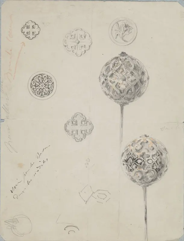 Ontwerpen voor steeknaalden met opengewerkte bollen, medaillons en Malteser kruizen Wall Art by Henri Cameré - High-Resolution Digital Print