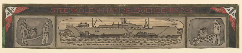 Ontwerptekening voor bovenkant van tegeltableau ter ere van het 25-jarig bestaan van de Steenkolen-Handelsvereeniging Wall Art by Carel Adolph Lion Cachet - High-Resolution Digital Print