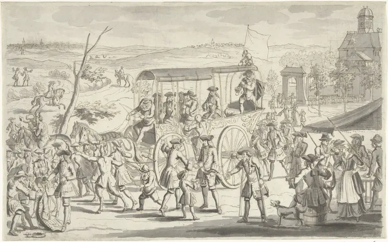 Ontwerptekening voor de prent van de Actionisten onderweg naar Vianen, 1720 Wall Art by anonymous - High-Resolution Digital Print