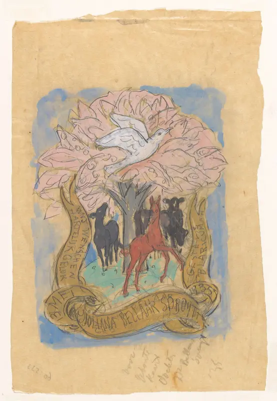 Ontwerptekening voor een gelukwens bij de geboorte van Juliana Bellaar Spruyt Wall Art by Leo Gestel - High-Resolution Digital Print