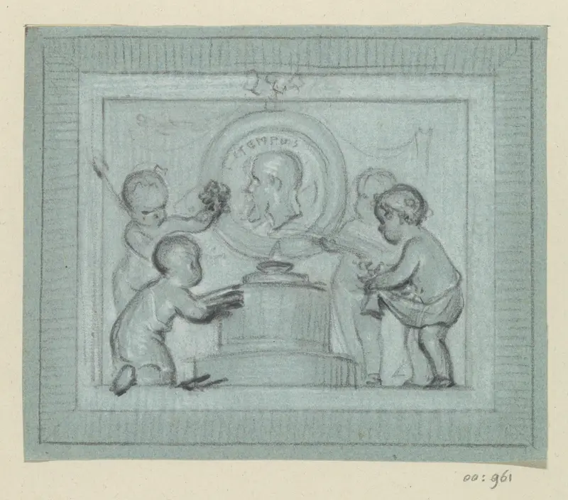 Ontwerptekening voor een kamerdecoratie met Tijd en putti Wall Art by Jurriaan Andriessen - High-Resolution Digital Print