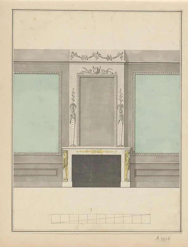 Ontwerptekening voor een kamerwand met schouw Wall Art by Abraham van Strij (I) - High-Resolution Digital Print