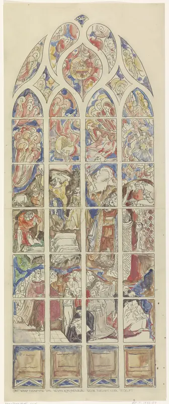 Ontwerptekening voor een raam in de Nieuwe kerk te Delft Wall Art by Willem van Konijnenburg - High-Resolution Digital Print