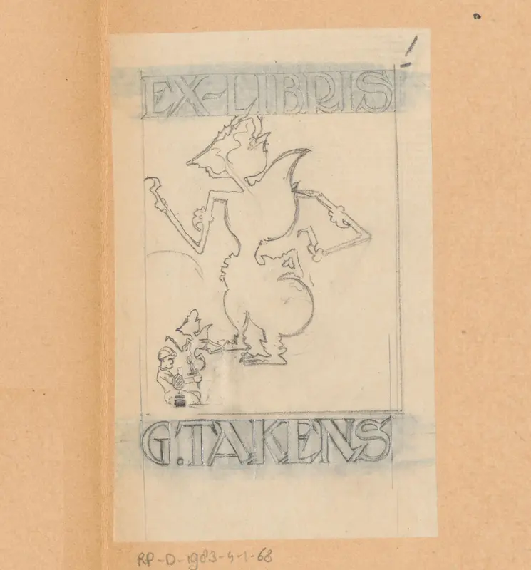 Ontwerptekening voor ex libris van G. Takens Wall Art by Otto Verhagen (I) - High-Resolution Digital Print
