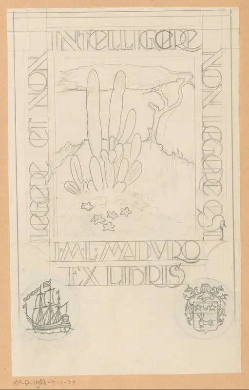 Ontwerptekening voor ex libris van J.M.L. Maduro Wall Art by Otto Verhagen (I) - High-Resolution Digital Print