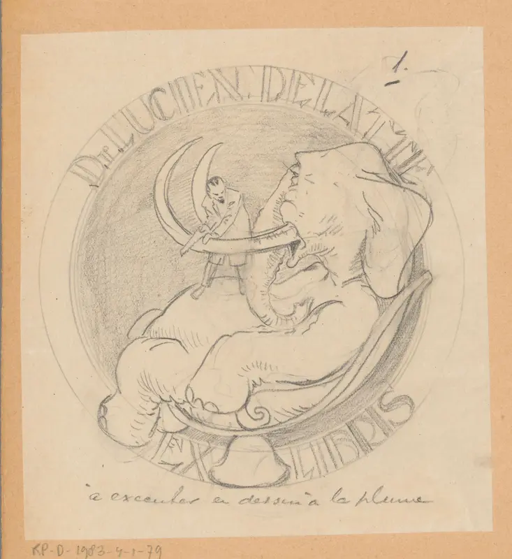 Ontwerptekening voor ex libris van Lucien Delatte Wall Art by Otto Verhagen (I) - High-Resolution Digital Print