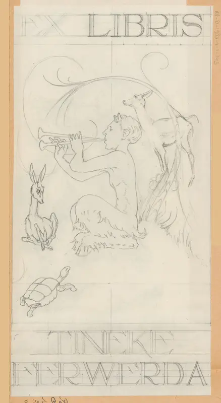 Ontwerptekening voor ex libris van Tineke Ferwerda Wall Art by Otto Verhagen (I) - High-Resolution Digital Print