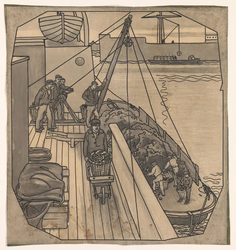 Ontwerptekening voor linker zijkant van tegeltableau ter ere van het 25-jarig bestaan van de Steenkolen-Handelsvereeniging Wall Art by Carel Adolph Lion Cachet - High-Resolution Digital Print