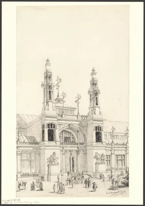 Onuitgevoerd ontwerp voor de toegang van het tentoonstellingsgebouw voor de Wereldtentoonstelling voor het Hotel- en Reiswezen in 1895 Wall Art by Unknown - High-Resolution Digital Print