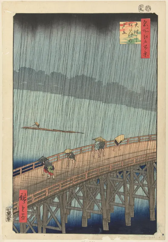 Onverwachte regenbui op de Ohashi brug te Atake Wall Art by unknown - High-Resolution Digital Print