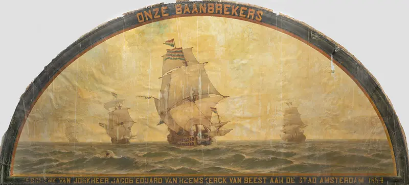 'Onze baanbrekers' : zeventiende-eeuwse schepen in volle zee Wall Art by jonkheer Jacob Eduard van Heemskerck van Beest - High-Resolution Digital Print