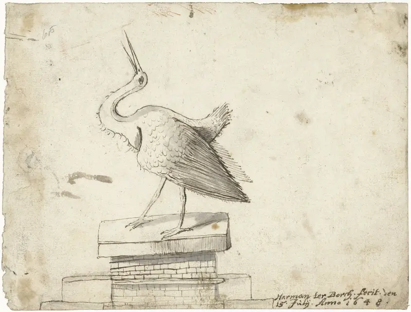 Ooievaar op een schoorsteen Wall Art by Unknown - High-Resolution Digital Print