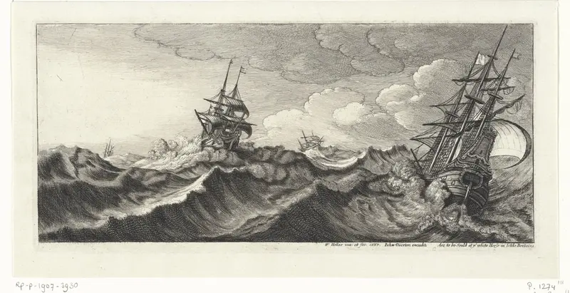 Oorlogsschepen in een zeestorm Wall Art by Unknown - High-Resolution Digital Print