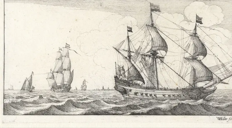 Oorlogsschip met vier zeilen gehesen Wall Art by Unknown - High-Resolution Digital Print