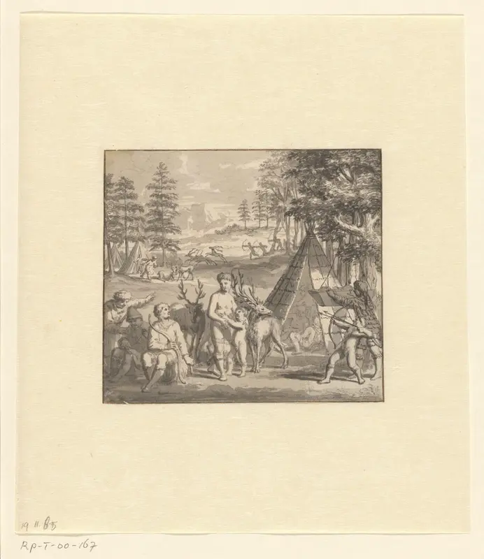 Oorspronkelijke Amerikanen bij een tipi Wall Art by Unknown - High-Resolution Digital Print