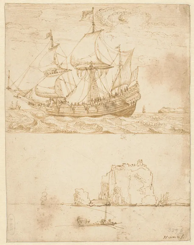 Oost-Indiëvaarder en zeegezicht met rots Wall Art by Hendrick Cornelisz Vroom - High-Resolution Digital Print
