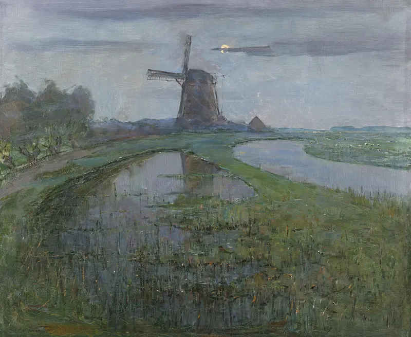 Oostzijdse Mill along the River Gein by Moonlight Wall Art by Unknown - High-Resolution Digital Print