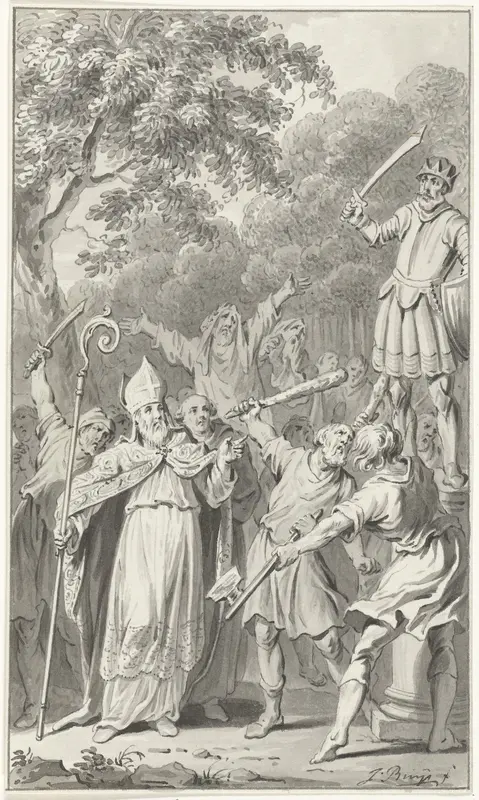 Op bevel van Willibrord wordt het beeld van de Germaanse god Wodan te Westkapelle verbrijzeld, 695 Wall Art by Unknown - High-Resolution Digital Print