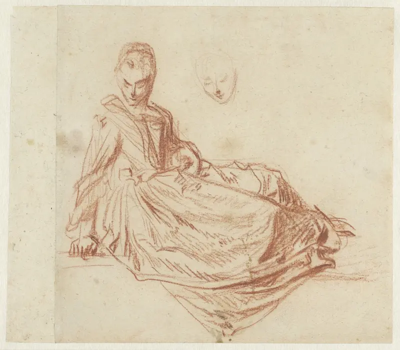 Op de grond zittende vrouw Wall Art by Jean Antoine Watteau - High-Resolution Digital Print