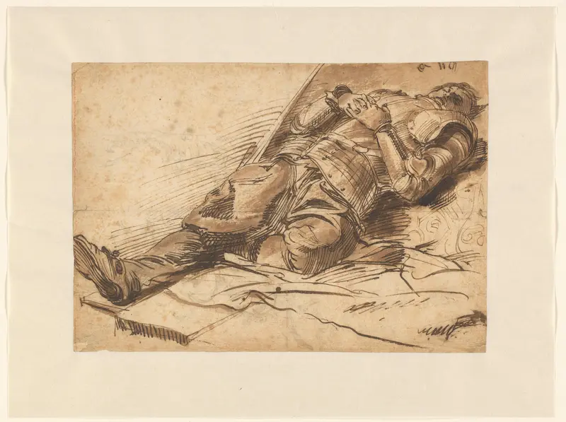 Op de rug liggende krijgsman in harnas, met gevouwen handen Wall Art by anonymous - High-Resolution Digital Print